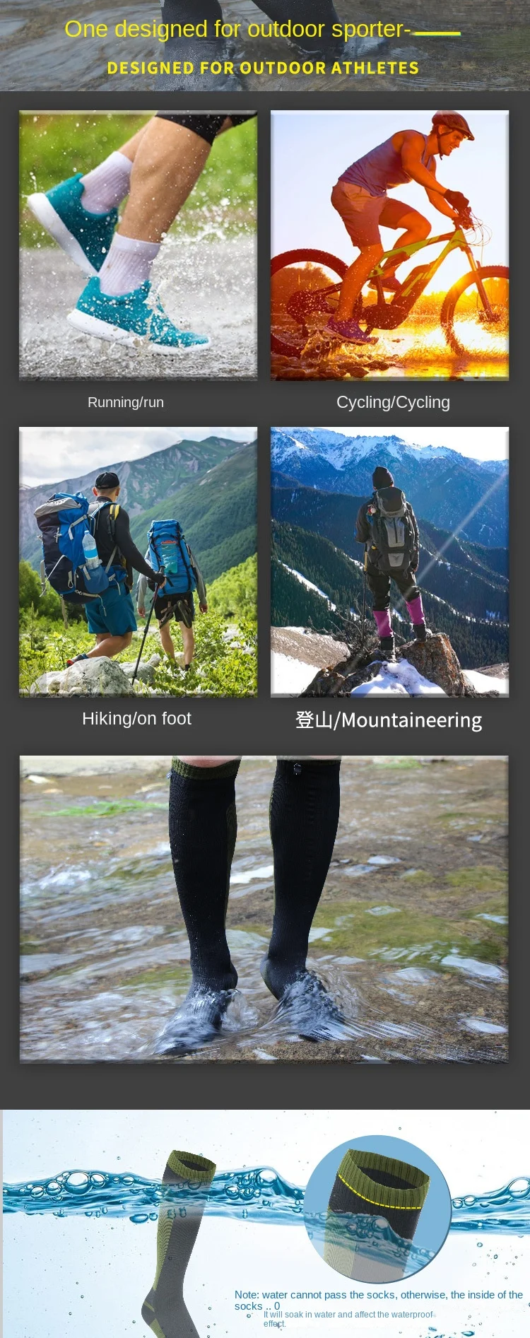 Knee High Waterproof Socks Hiking Wading Outdoor Camping Cycling Skiing Mountaineering Warm Long Knee High Waterproof Sock