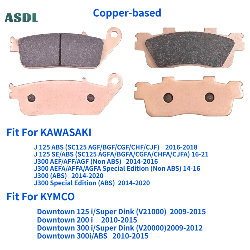 Motorcycle Front and Rear Brake Pads For KYMCO Downtown 125i 200i 300i Super Dink For KAWASAKI J125 SC125 J300 Ceramic Copper
