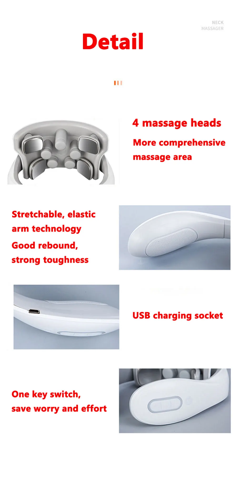 Smart Neck Massage Instrument Portable Shoulder Neck Massage Cervical Vertebra Health Care Vibrator Red Light Massage