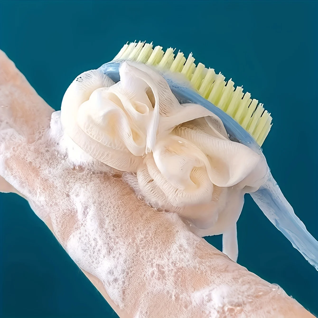 Soft Loofah And Bristles Bath Body Brush For Women And Men - Curved Long Handled Shower Brush For Body, Face, And Spa Washing