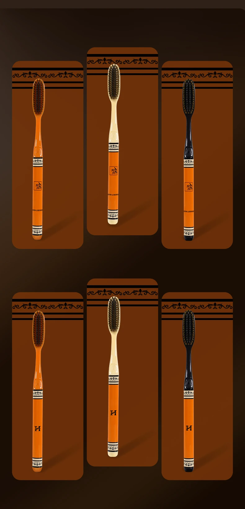 Pack of 6 high-end light luxury adult household long-head soft-bristled toothbrushes