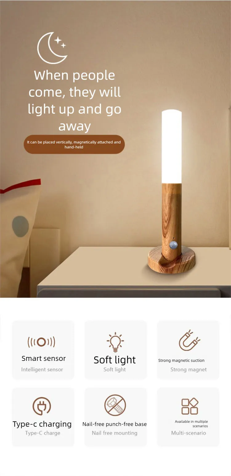 LED Night Light USB Charging Intelligent Human Induction For Bedside Cabinet Home Wardrobe Lighting Motion Sensor Light Led Lamp