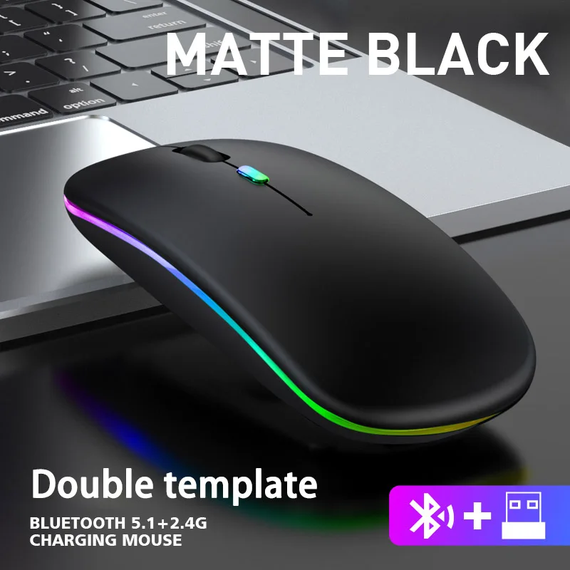 Wireless Bluetooth Mouse 2.4G Dual Modes Rechargeable Mice RGB Ergonomic Silent Click Mouse For PC Computer iPad Laptops 3600DPI