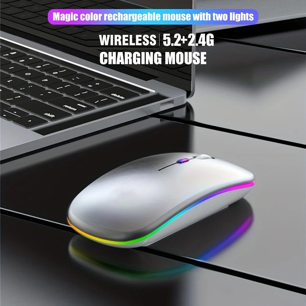 Wireless Bluetooth Mouse 2.4G Dual Modes Rechargeable Mice RGB Ergonomic Silent Click Mouse For PC Computer iPad Laptops 3600DPI