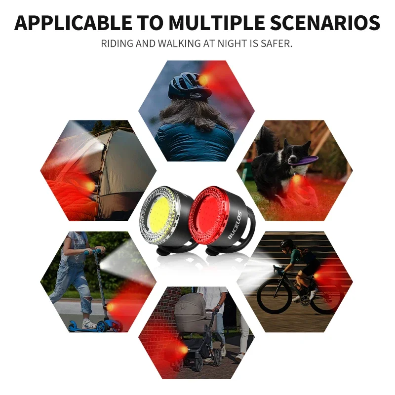 BUCKLOS Bicycle COB Light Set USB Charging High Visibility Taillight 500lm MTB Road Bike Light Lamp Cycling Accessories