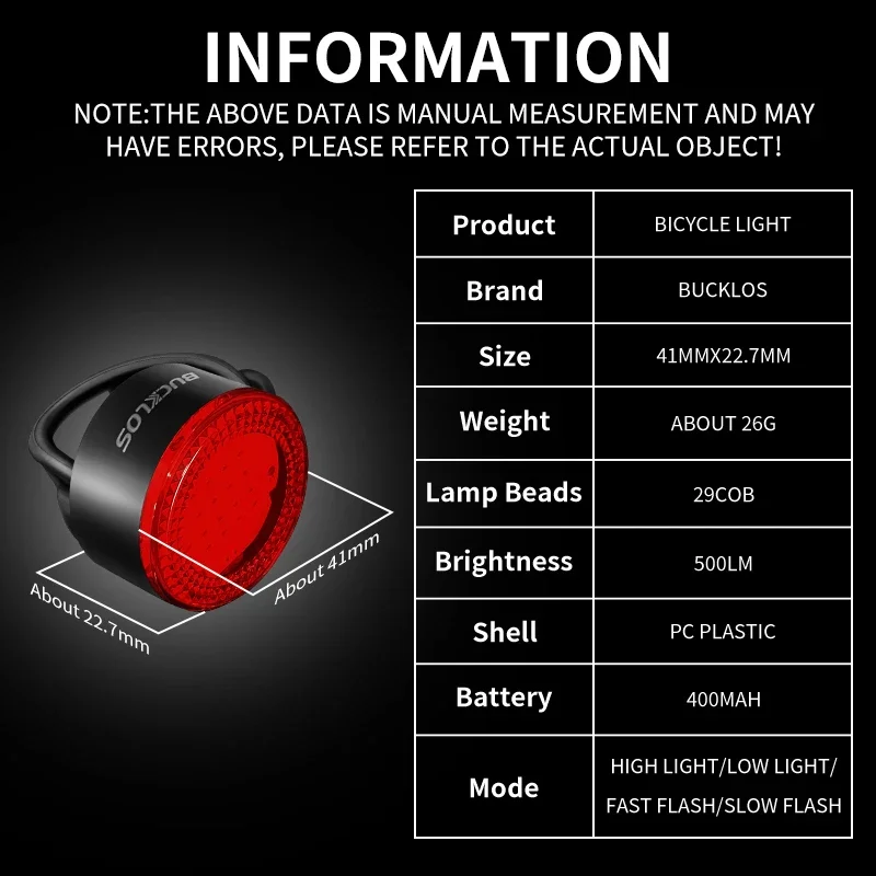 BUCKLOS Bicycle COB Light Set USB Charging High Visibility Taillight 500lm MTB Road Bike Light Lamp Cycling Accessories