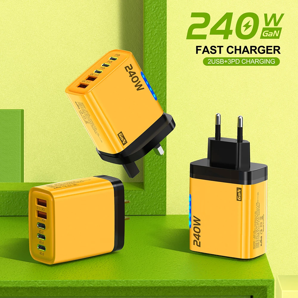 5 Ports USB C PD Charger Quick Charge 3.0 Type C USB Phone Chargers Fast Charging Adapter For iPhone 16 15 Samsung Xiaomi Huawei