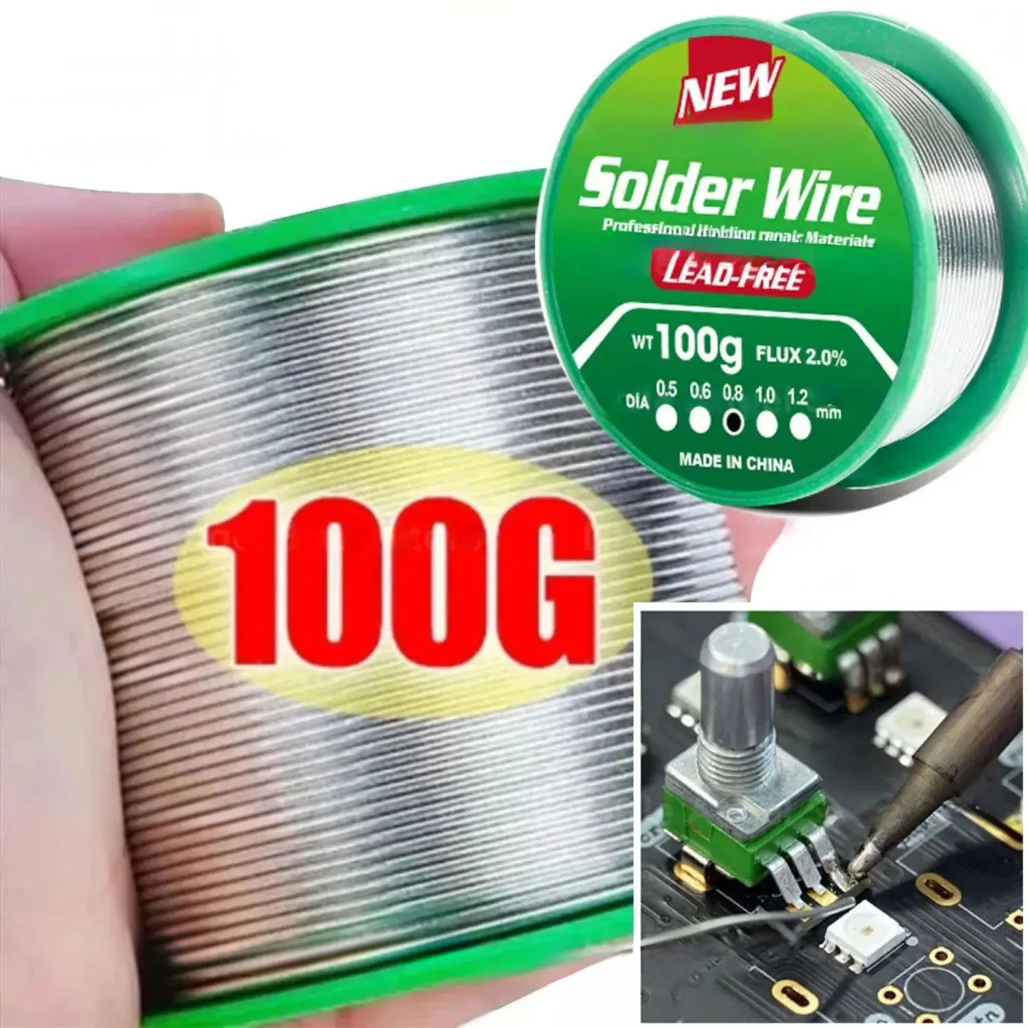 100g/50g/30g/20g/8g Low Melting Point Lead-Free Solder Wire Coil Sn99.3/Cu0.7 High Purity Soldering Wire Rosin Core Tin