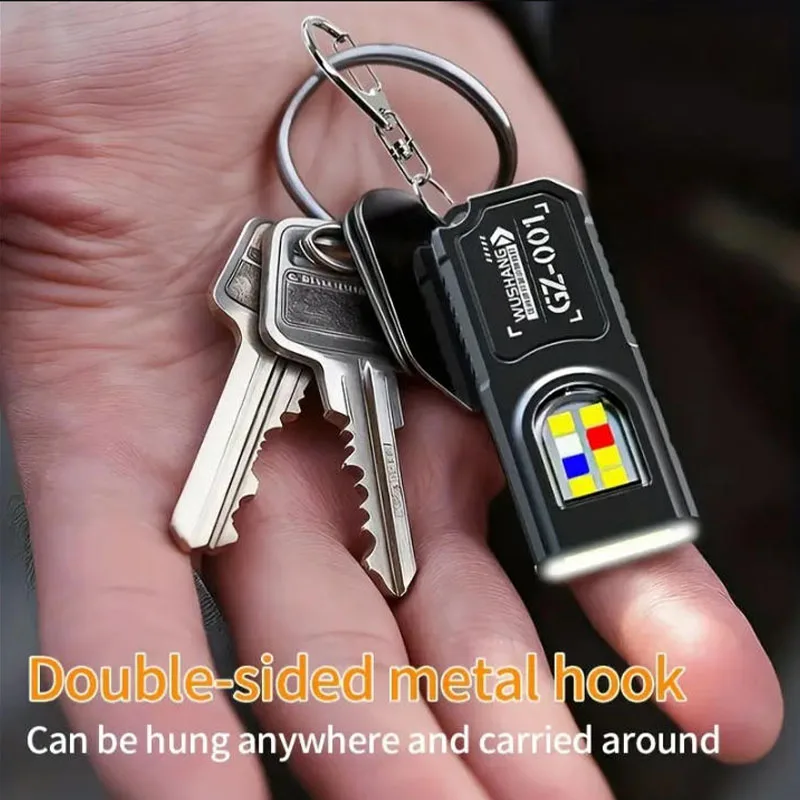 Powerful Mini COB LED Keychain Flashlight USB C Rechargeable Hanging Work Light Waterproof Keyring Camping Walking Pocket Lamp