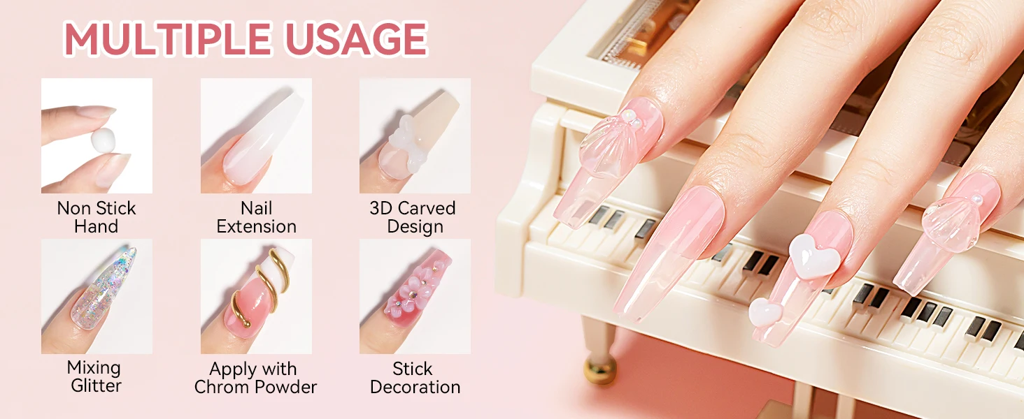 Makartt Solid Gel Builder Kit for 3D Scupting DIY-15ML 4 in 1 Nail Extension Gel, Silicone Molds, Sculpting Brush,UV Gel Glue