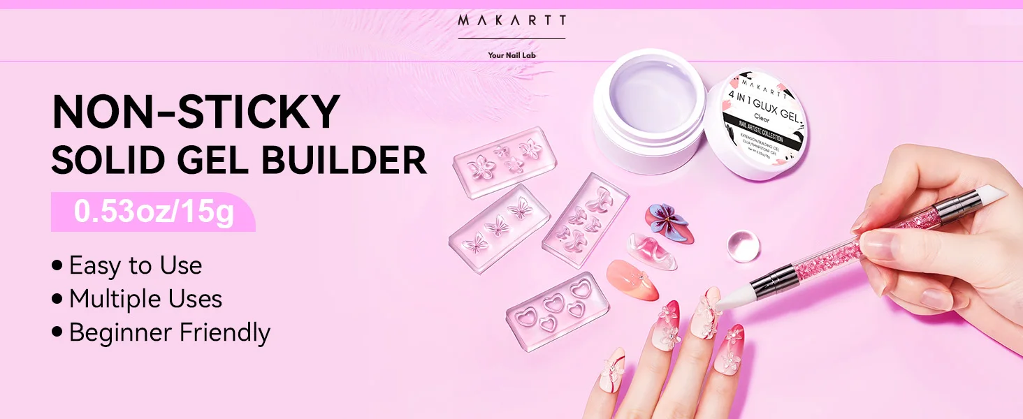 Makartt Solid Gel Builder Kit for 3D Scupting DIY-15ML 4 in 1 Nail Extension Gel, Silicone Molds, Sculpting Brush,UV Gel Glue