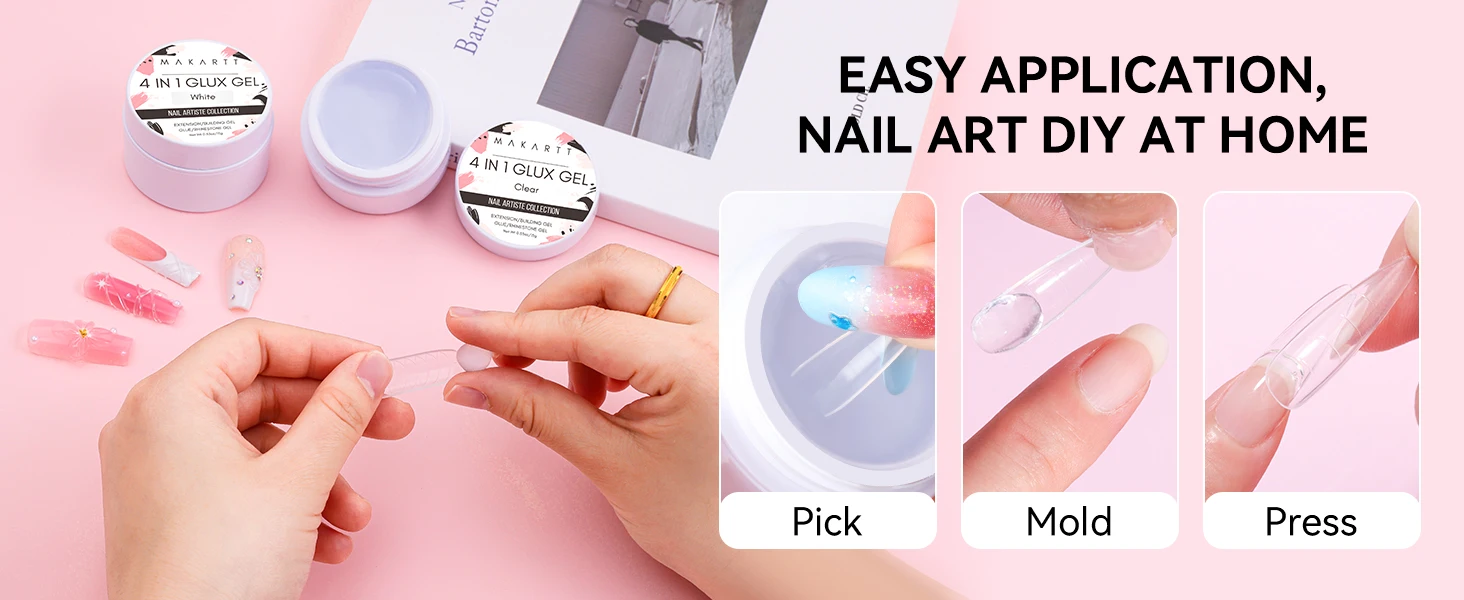 Makartt Solid Gel Builder Kit for 3D Scupting DIY-15ML 4 in 1 Nail Extension Gel, Silicone Molds, Sculpting Brush,UV Gel Glue