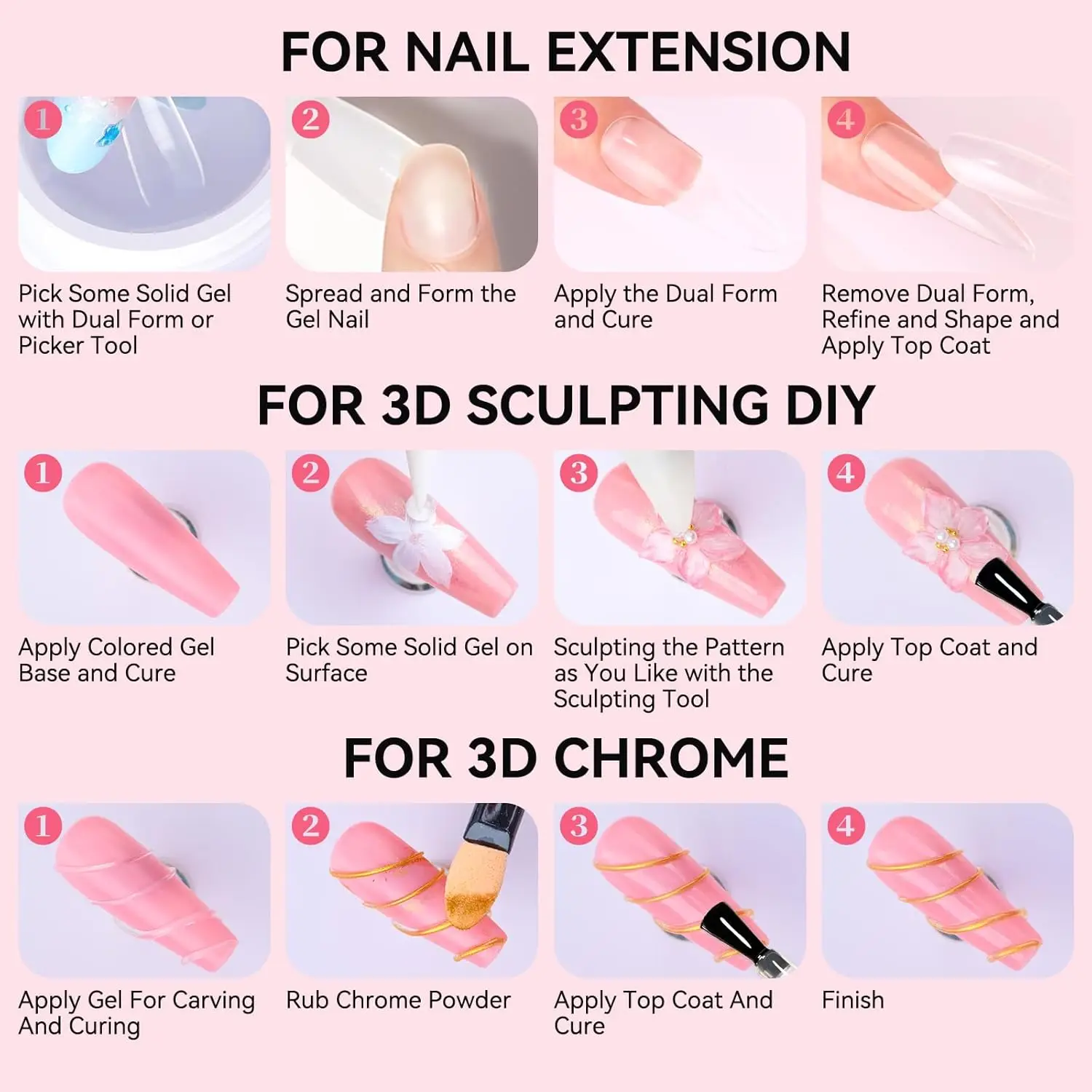 Makartt Solid Gel Builder Kit for 3D Scupting DIY-15ML 4 in 1 Nail Extension Gel, Silicone Molds, Sculpting Brush,UV Gel Glue
