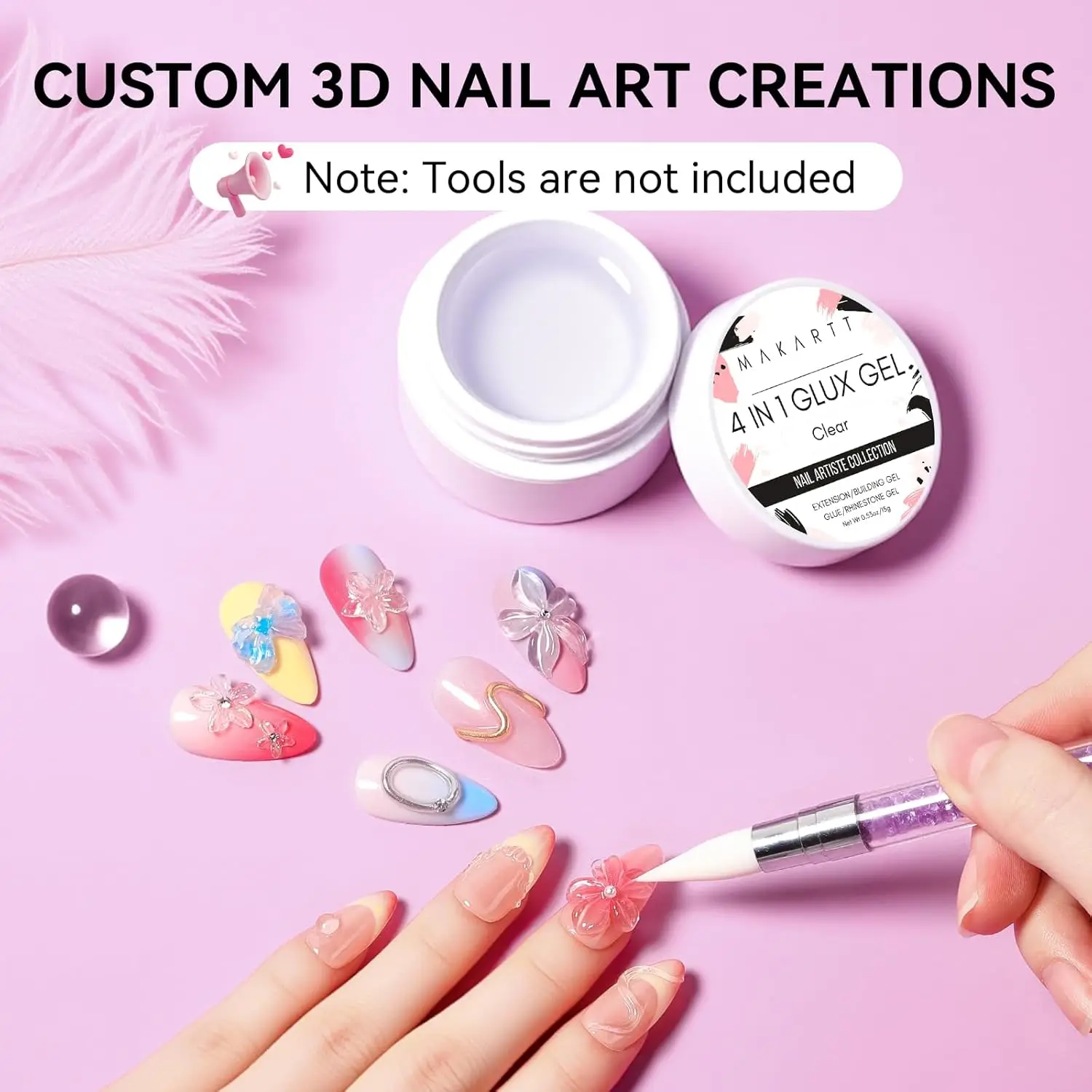 Makartt Solid Gel Builder Kit for 3D Scupting DIY-15ML 4 in 1 Nail Extension Gel, Silicone Molds, Sculpting Brush,UV Gel Glue
