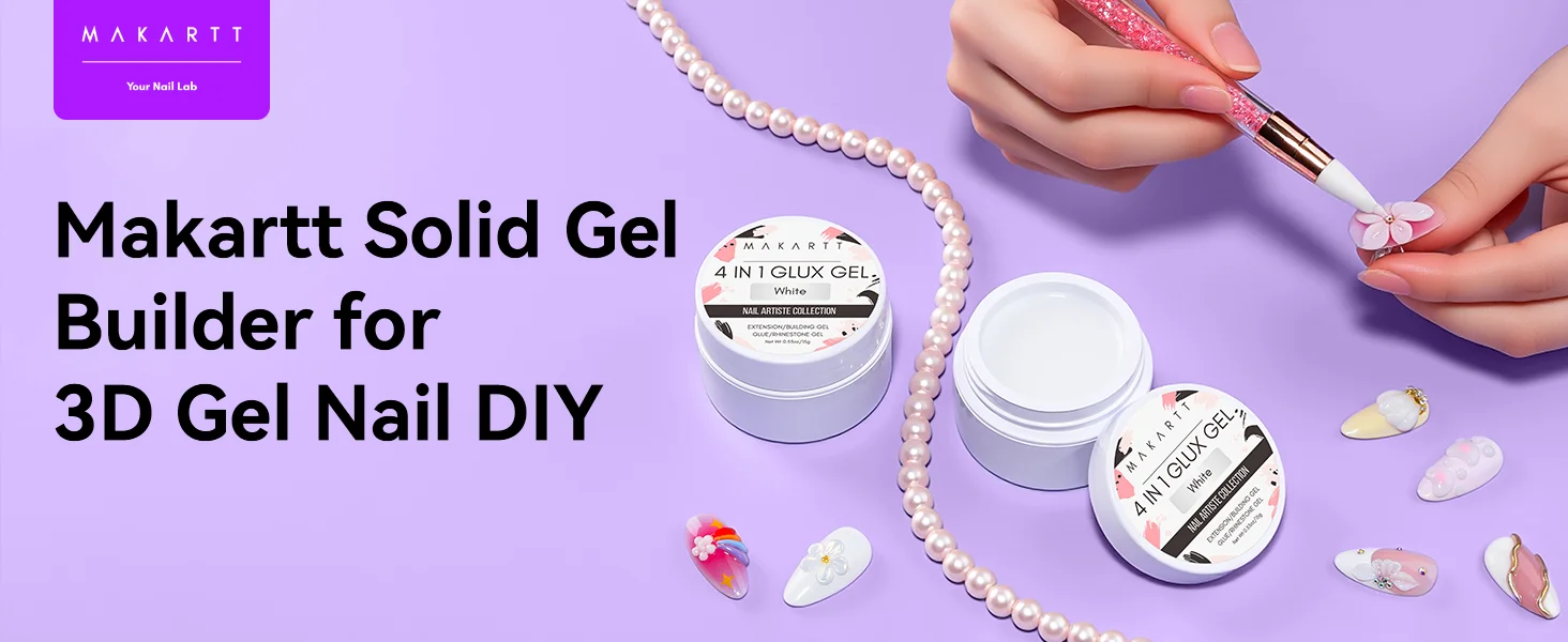 Makartt Solid Gel Builder Kit for 3D Scupting DIY-15ML 4 in 1 Nail Extension Gel, Silicone Molds, Sculpting Brush,UV Gel Glue