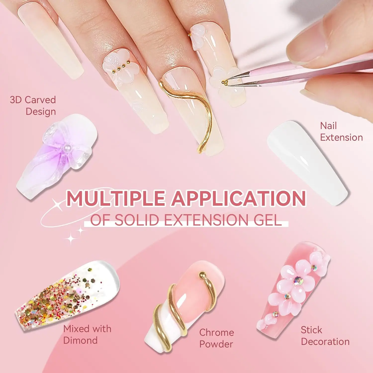 Makartt Solid Gel Builder Kit for 3D Scupting DIY-15ML 4 in 1 Nail Extension Gel, Silicone Molds, Sculpting Brush,UV Gel Glue