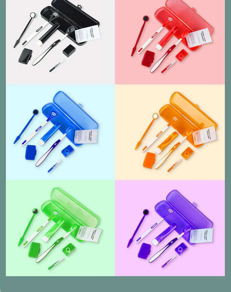 8Pcs Orthodontic Dental Care Brush Kit Teeth Cleaning Braces Toothbrush with Interdental Brush Floss Thread Ortho Wax Travel Kit