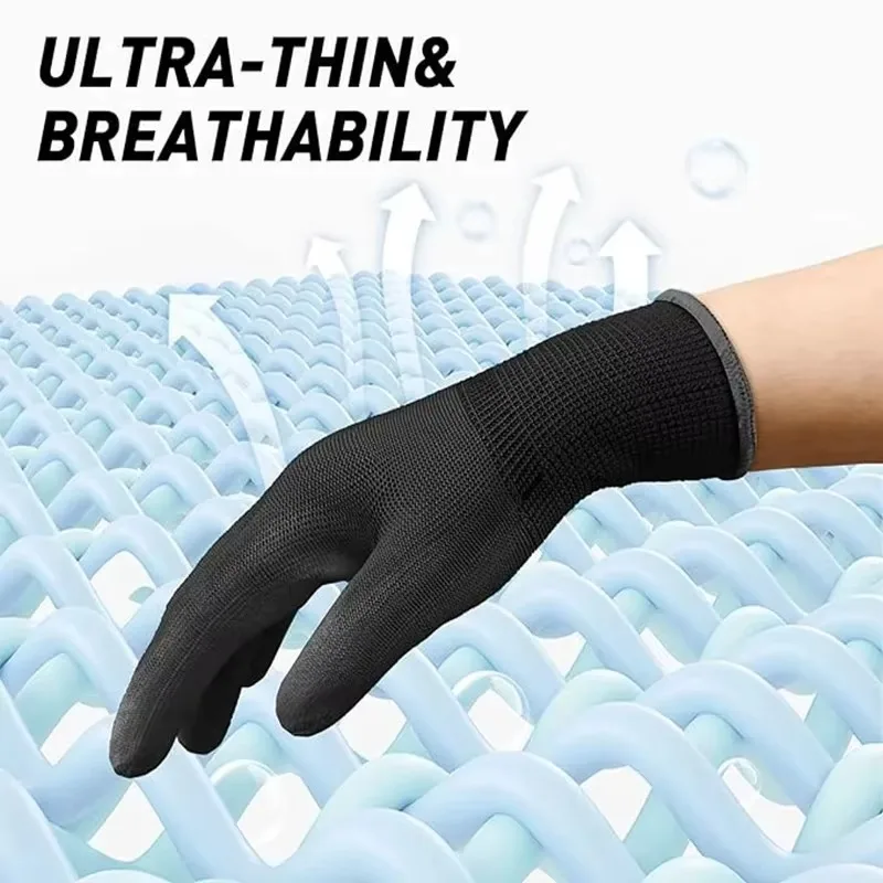 6/12/18PCS Black PU Coating Gloves Anti-Slip Multi-scenario Nylon PU Gloves Durable Gardening Machinery Automotive Repair