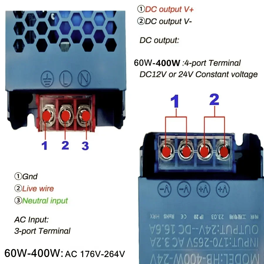 Ultra Thin 12V/24V LED Power Supply Adapter 60W 100W 200W 300W 400W Lighting Transformer 5A 12A LED Strip Switch Driver Lamp
