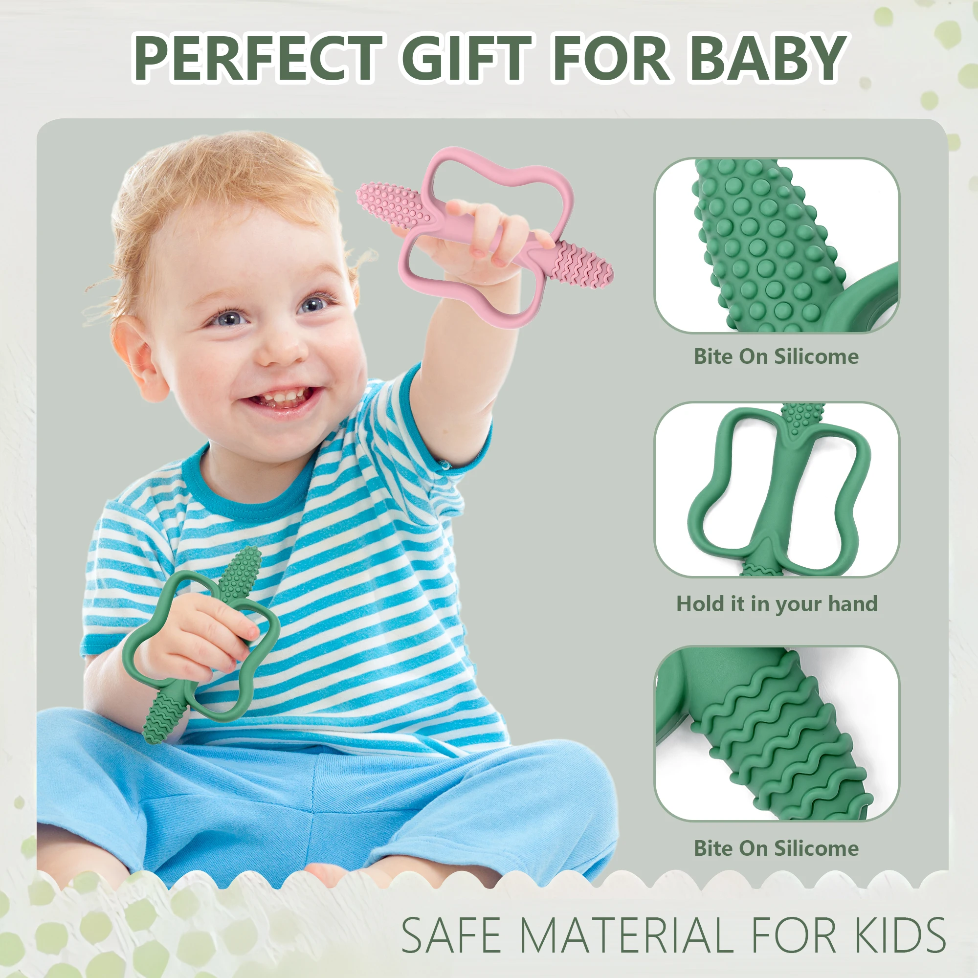 Baby Teething Toys with Easy-Grip Handles, Food-Grade Silicone Teething Toys, Suitable for Babies 0-6 Months, 6-12 Months