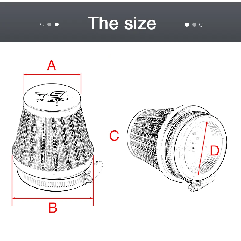 ZSDTRP Universal 35/38/42/45/50/55/58mm Motorcycle Air Filter Intake Pipe for 50cc 110cc 125cc 250cc ATV Dirt Bike Accessories