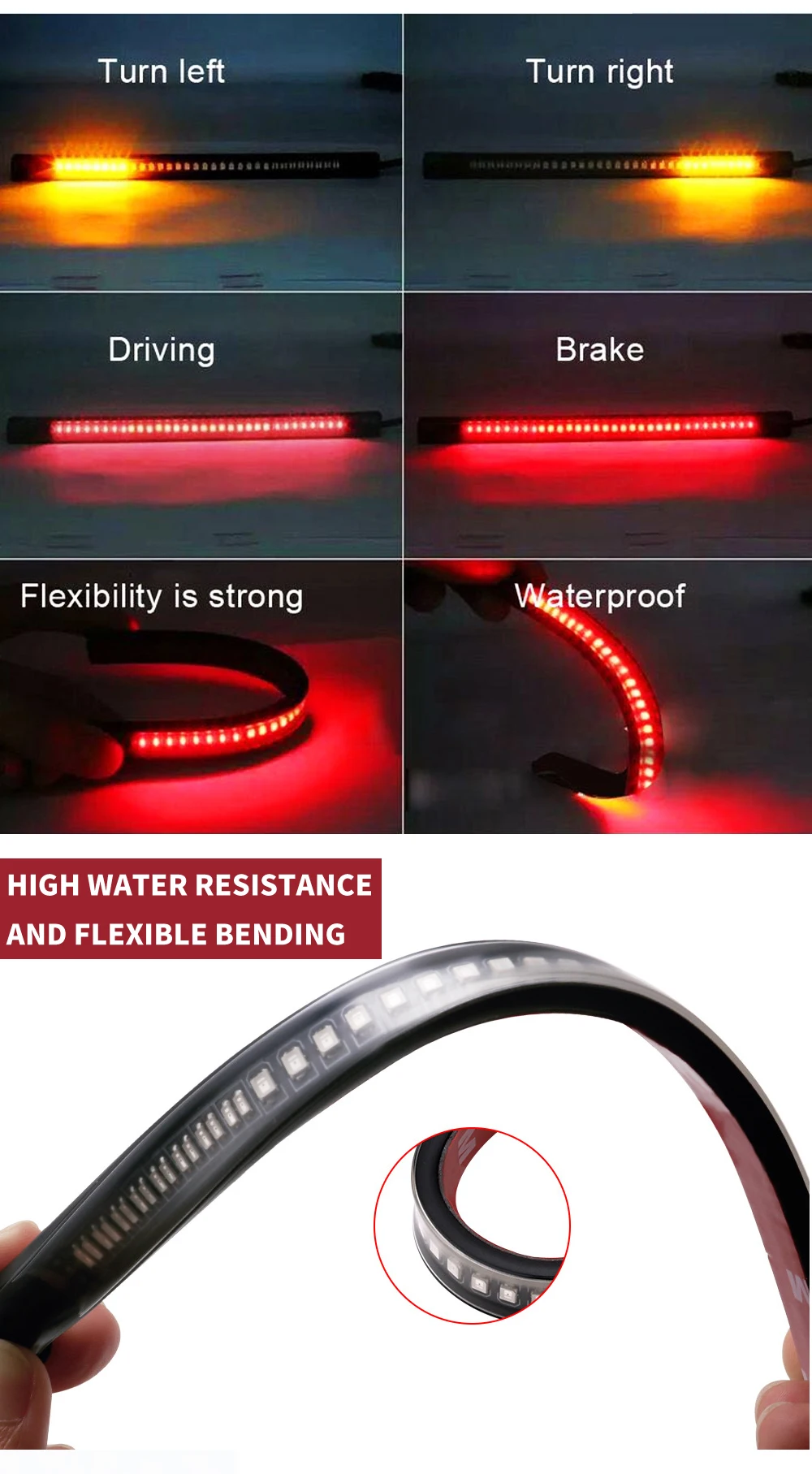 Flexible 48 LED Motorcycle Light Bar Strip Turn Signal Tail Brake for Bmw K75 Cafe Racer Retro Motorcycle Parts