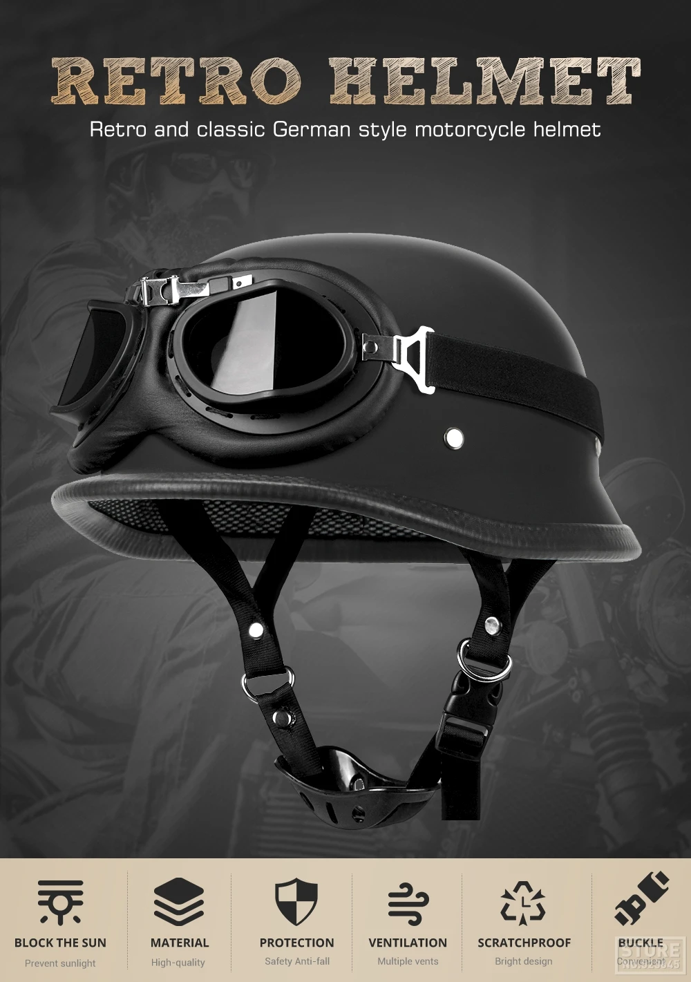 Motorcycle Helmet German Leather Vintage Casco Moto Motorcycle Open Face Retro Half Helmet Biker Pilot DOT Certification S-XXL
