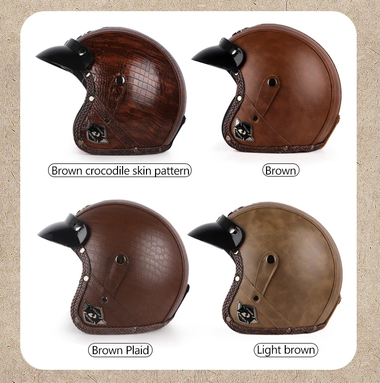 UCHOOSE Retro Motorcycle Helmet PU Leather Open Face 3/4 Chopper Bicycle Helmets Classic Casco Moto Vintage