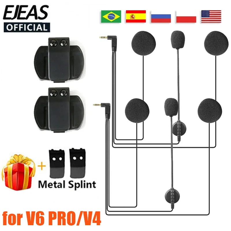 EJEAS V6 PRO Helmet Intercom Clip 3.5mm Microphone Speaker Headset for Vnetphone V4 Motorcycle Bluetooth Interphone
