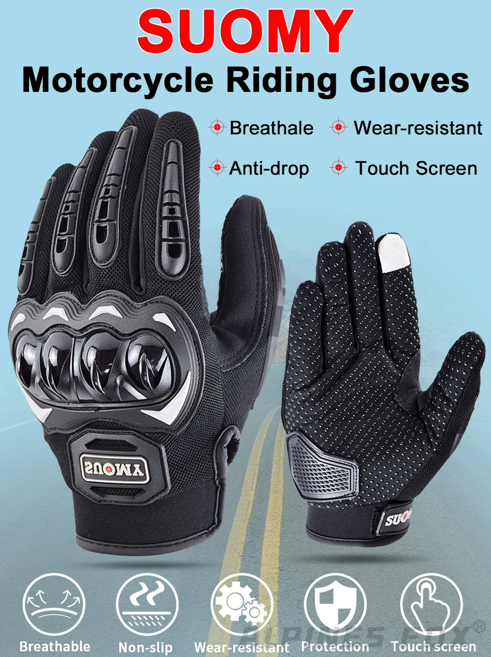 Suomy Motorcycle Gloves Moto Touch Screen Breathable Motorbike Racing Riding Bicycle Protective Guantes Summer Sports for Honda