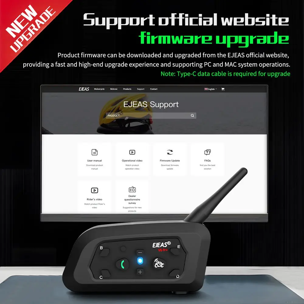 EJEAS V6 PRO +/PLUS Motorcycle Helmet Bluetooth Intercom Headset with 800M BT Interphone Communicator for 6 Riders Waterproof