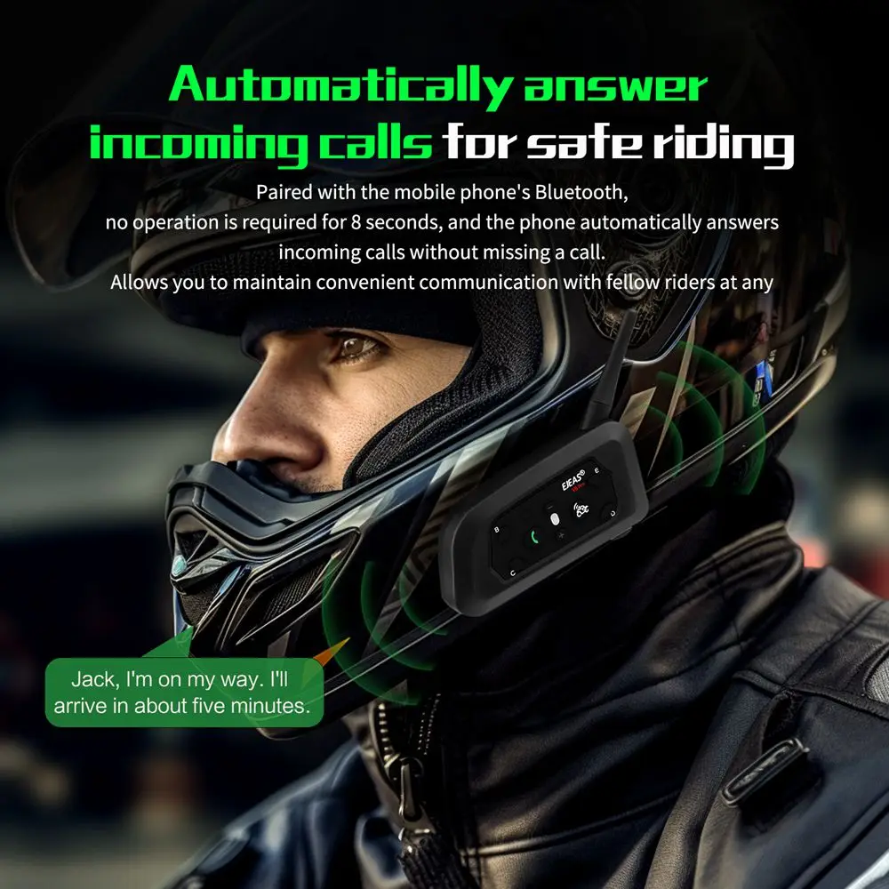EJEAS V6 PRO +/PLUS Motorcycle Helmet Bluetooth Intercom Headset with 800M BT Interphone Communicator for 6 Riders Waterproof