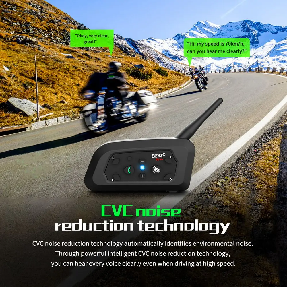 EJEAS V6 PRO +/PLUS Motorcycle Helmet Bluetooth Intercom Headset with 800M BT Interphone Communicator for 6 Riders Waterproof