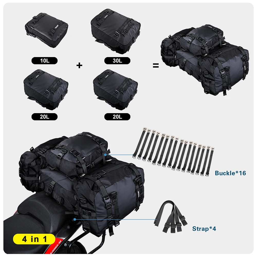 Rhinowalk Motorcycle Rear Seat Bag 10L Or 20L Or 30L Waterproof Saddle Side Bag Luggage Pack MultiFunction Shoulder Bag Backpack