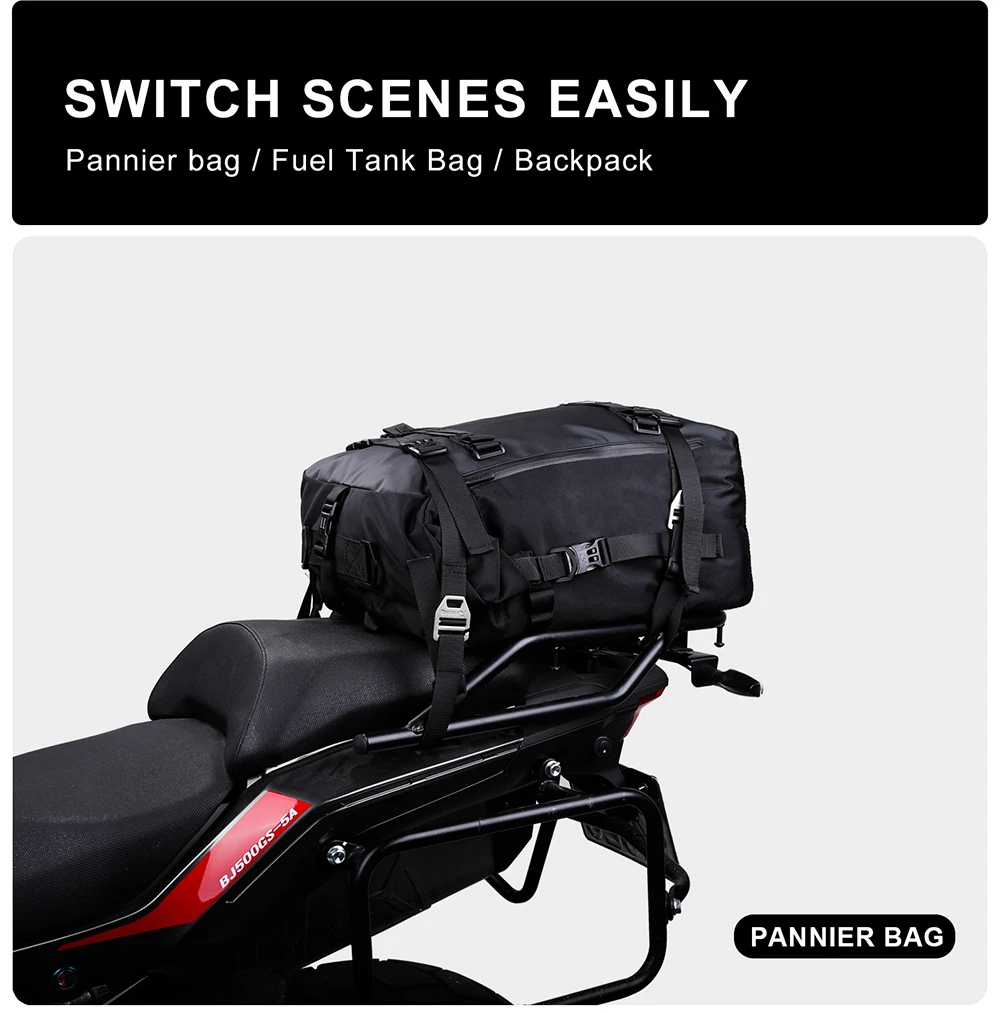 Rhinowalk Motorcycle Rear Seat Bag 10L Or 20L Or 30L Waterproof Saddle Side Bag Luggage Pack MultiFunction Shoulder Bag Backpack