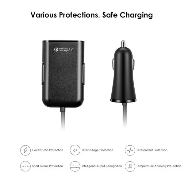 Universal 4 Ports USB Car Charger Front Seat Back Seat QC3.0 Quick Charging USB Adapter for Car Charger USB Fast Charger