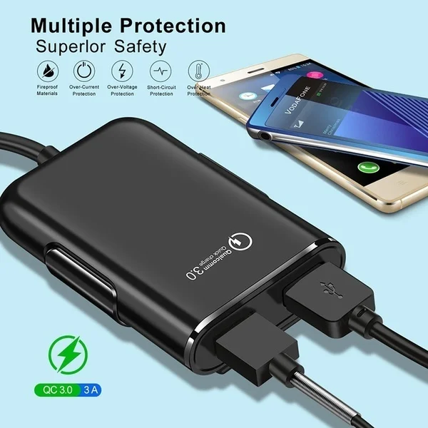 Universal 4 Ports USB Car Charger Front Seat Back Seat QC3.0 Quick Charging USB Adapter for Car Charger USB Fast Charger