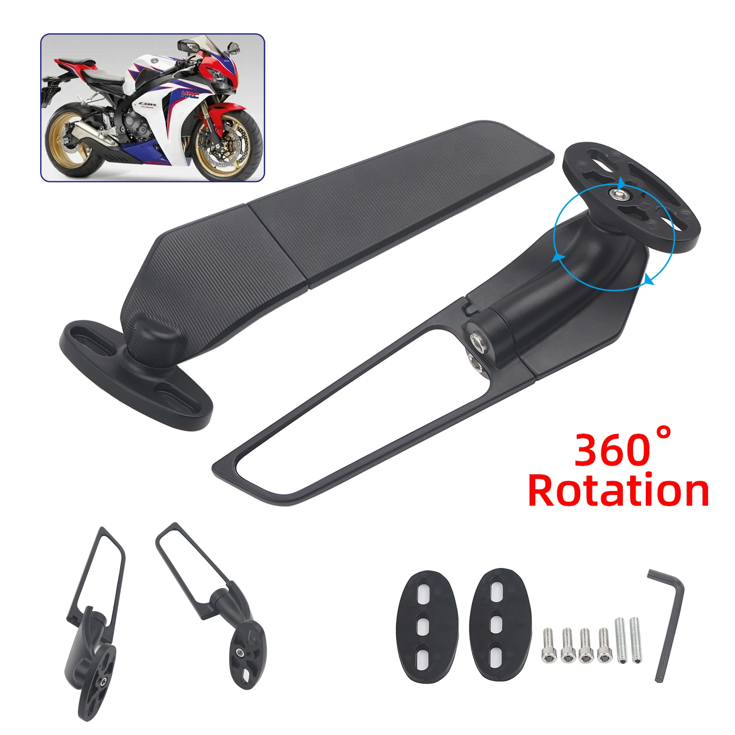 For Honda CBR650R F CBR1000RR CBR600RR CBR 250R 300R 400RR 500R Motorcycle Mirror Modified Wind Wing  Rotating Rearview Mirror