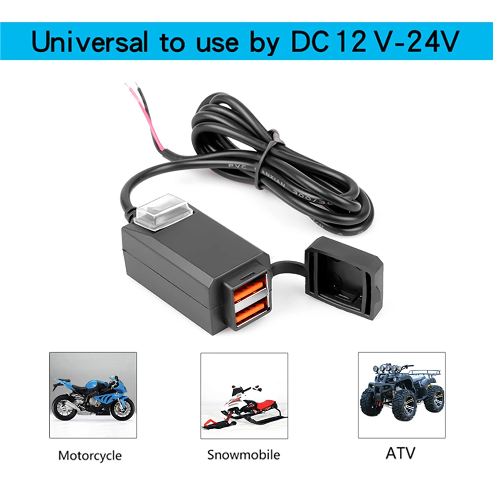 Motorcycle Vehicle-Mounted Charger Waterproof USB Adapter 12V Phone Dual USB Port Quick Charge 3.0 With Switch Moto Accessory
