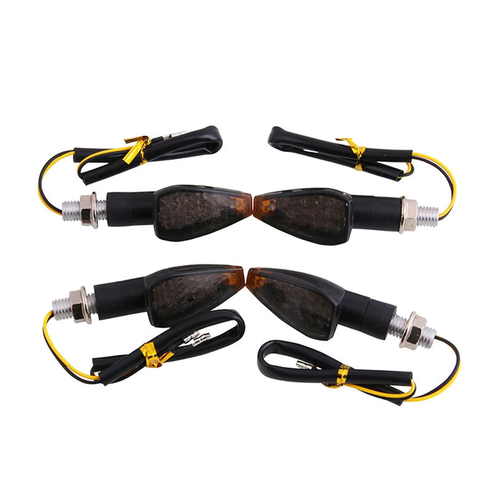 4pcs/set Universal Motorcycle LED Turn Signals Long Short Turn Signal Indicator Lights Blinkers Flashers Amber Color Accessories