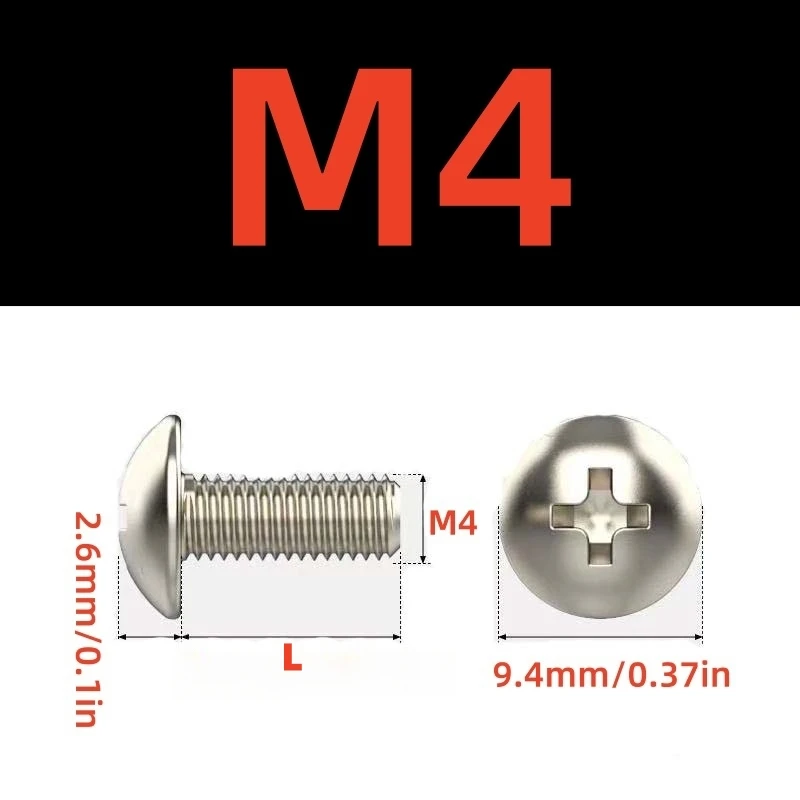 10Pcs 304 Stainless Steel Phillips Big Truss Head Screws M4 M5 M6 Mushroom Flat Head for Motorcycle/Scooter/ATV Plastic Covers