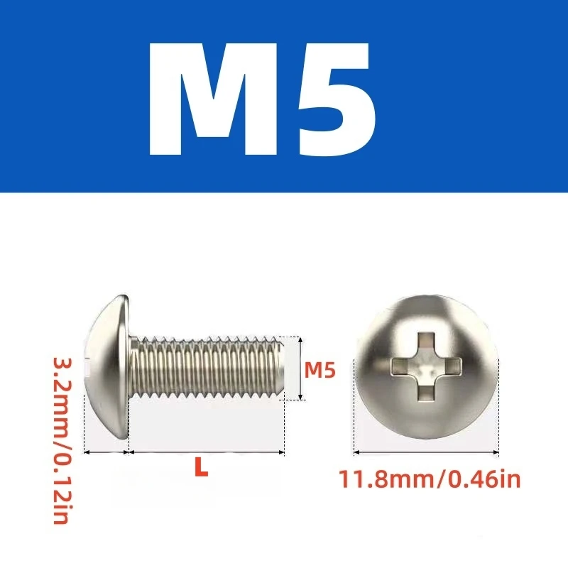 10Pcs 304 Stainless Steel Phillips Big Truss Head Screws M4 M5 M6 Mushroom Flat Head for Motorcycle/Scooter/ATV Plastic Covers