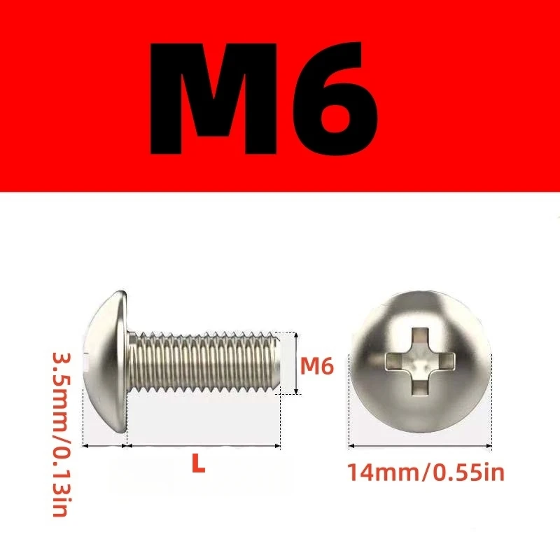 10Pcs 304 Stainless Steel Phillips Big Truss Head Screws M4 M5 M6 Mushroom Flat Head for Motorcycle/Scooter/ATV Plastic Covers