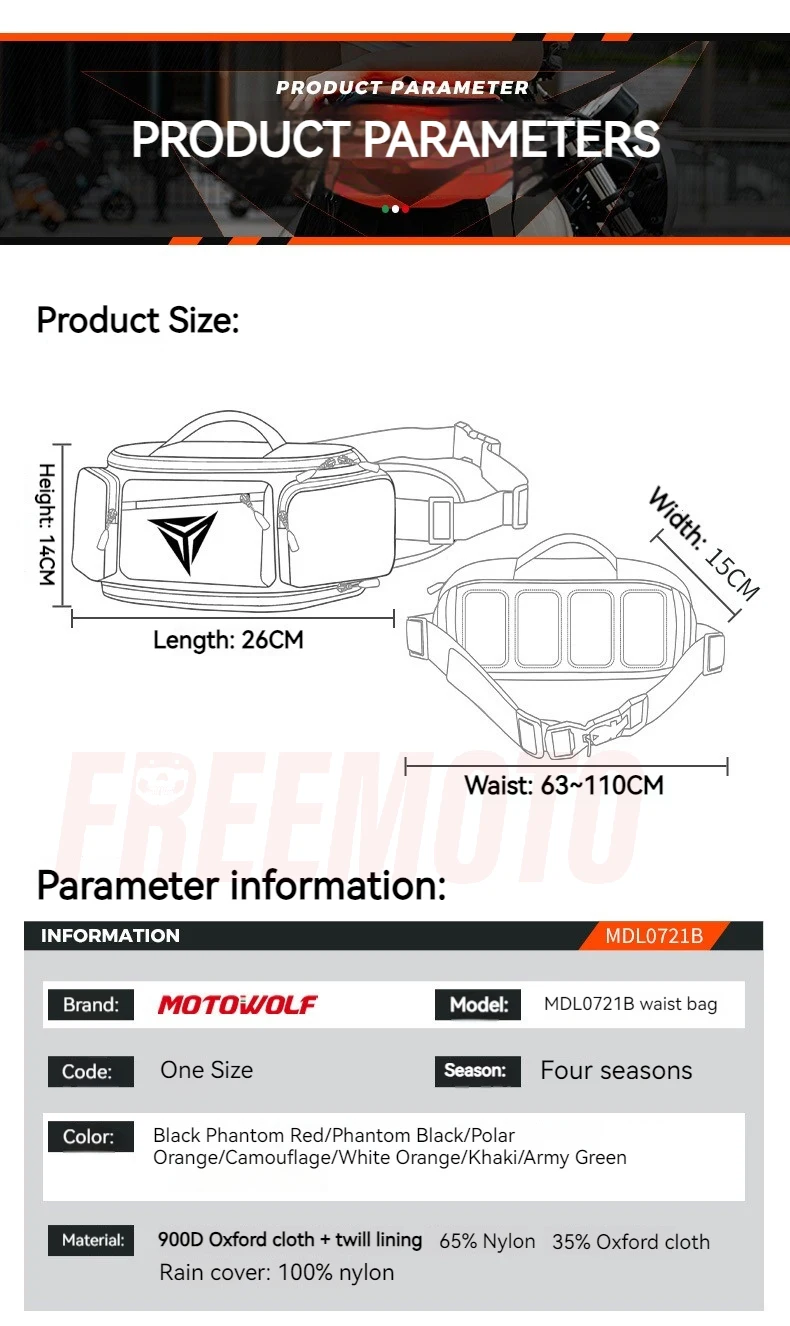 Motowolf Waterproof Motorcycle Waist Bag Multifunctional Outdoor Motocross Cycling Pack Anti-Splash Premium Oxford Cloth