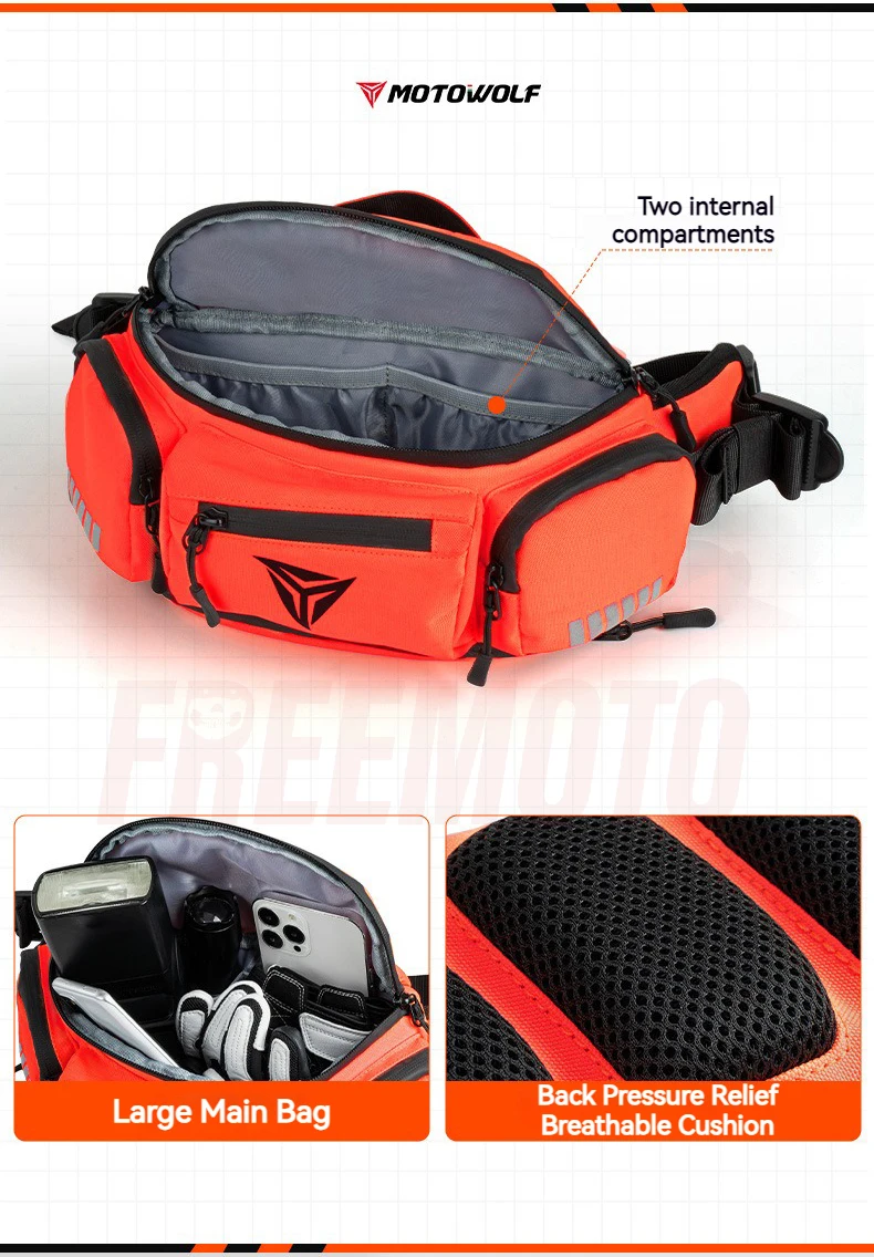 Motowolf Waterproof Motorcycle Waist Bag Multifunctional Outdoor Motocross Cycling Pack Anti-Splash Premium Oxford Cloth