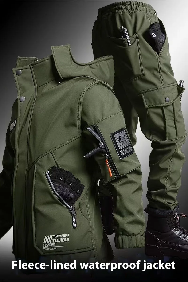 2025 Men'S Motorcycle Jacket With Autumn And Winter Velvet Training Set Anti-Wear Waterproof Cold Resistant Jacket Holiday Gifts
