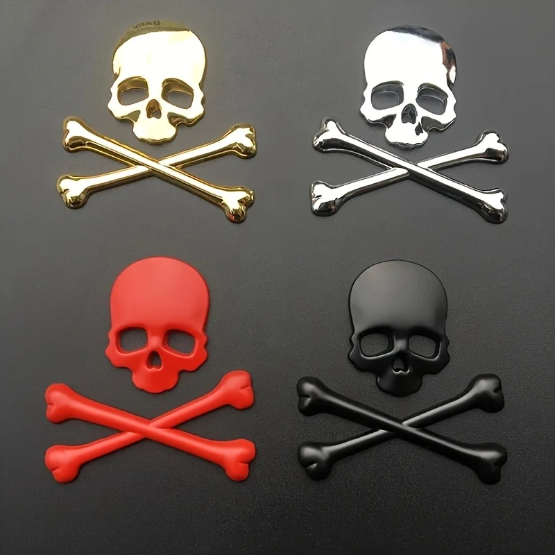 1pc Car Motorcycle 3D Metal Skull Badge Sticker Emblem Universal Fit for Fenders and Engine Covers, Suitable for Bikes, Bobbers