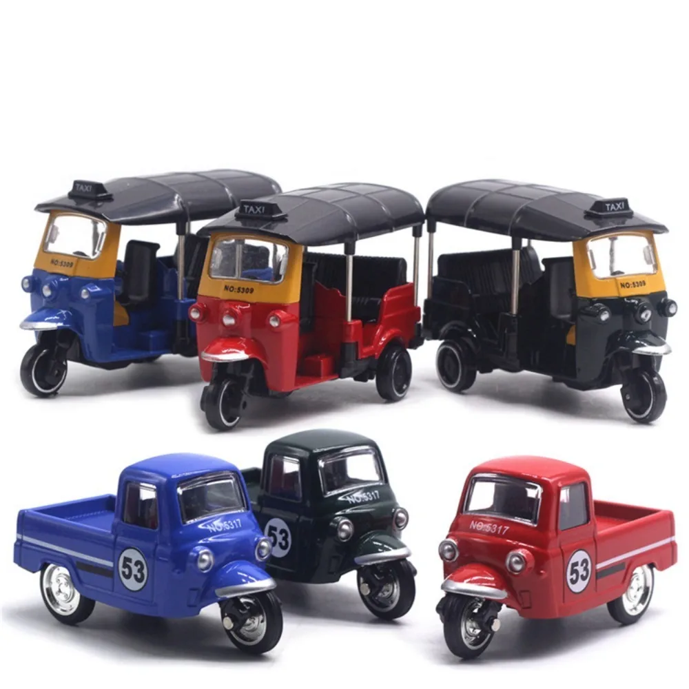 New Alloy Pullback Car 1:43 Retro Style Three Wheeled Vehicle Model Cartoon Design Door Can Open Sports Car Model