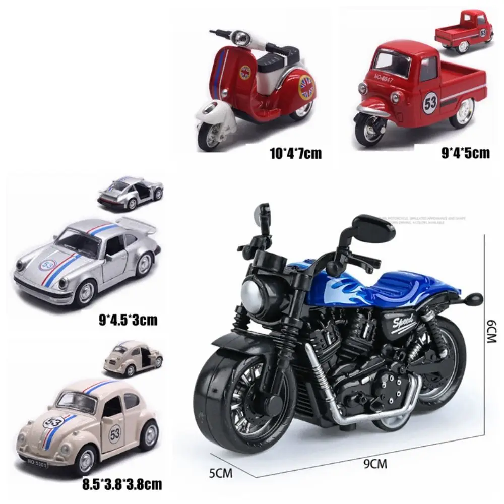 New Alloy Pullback Car 1:43 Retro Style Three Wheeled Vehicle Model Cartoon Design Door Can Open Sports Car Model