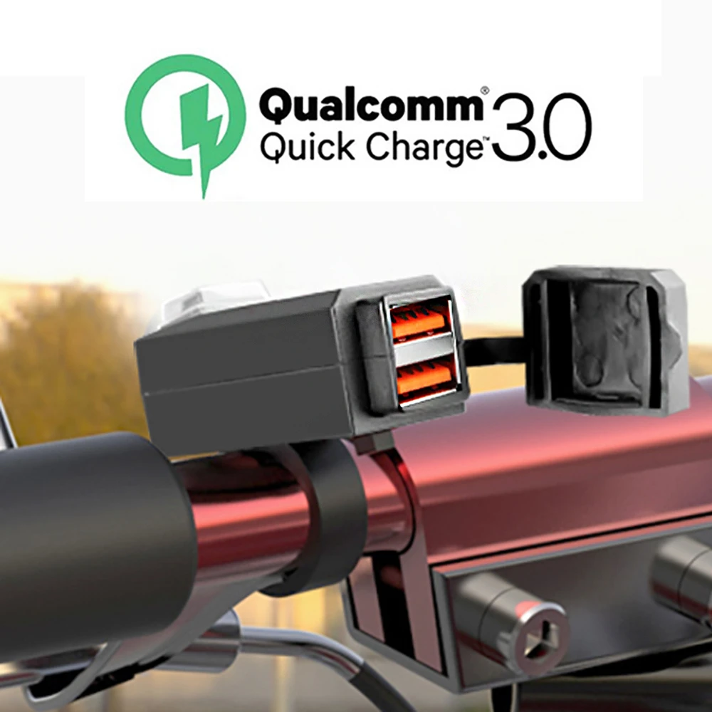 Motorcycle USB Charger QC3.0 Handlebar Fast Charging Waterproof 12V Socket Adapter With With ON/Off Switch For Phone Navigation